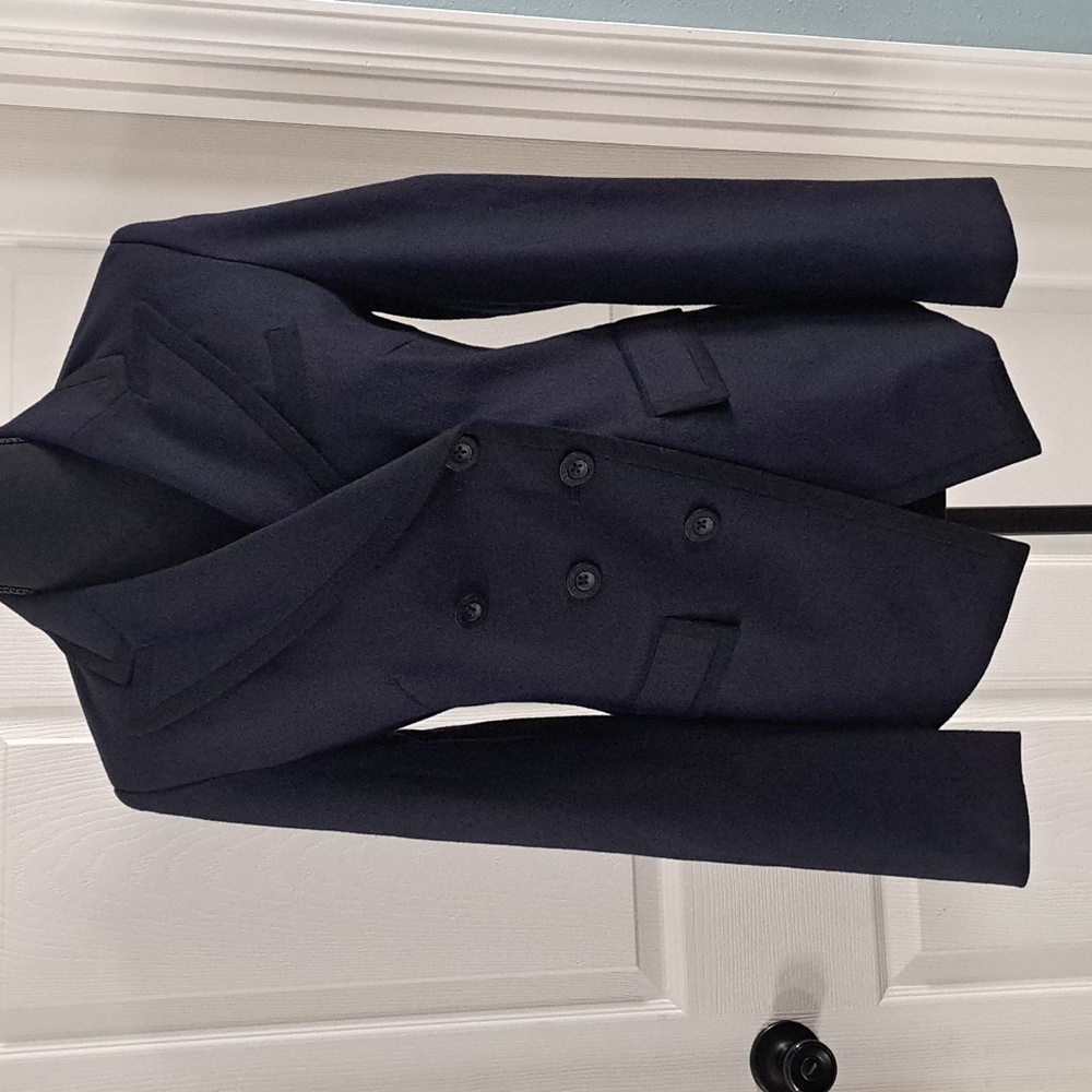 REBECCA MINKOFF Wool Blend Navy Blue & Black Tailored Structured Blazer